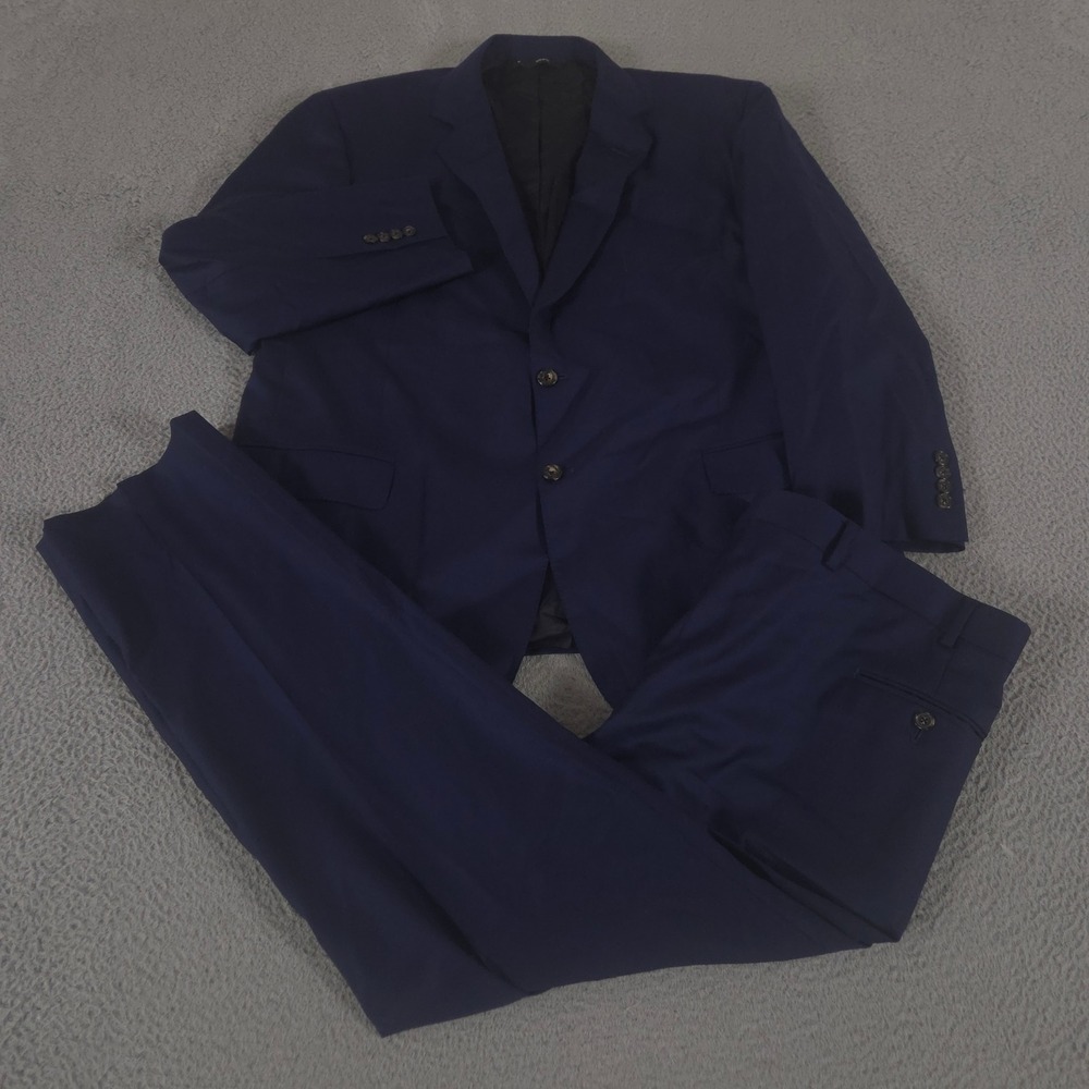Circle Rock 2-Piece Suit Mens 51R Pants 43x33 Navy Pleated Wool Jacket Straight
